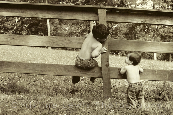 1-5, "christine lewis photography", kids, little, old, photographer, pictures, portraits, professional, years, brothers, fence, sepia, art