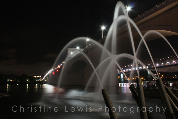 Chattanooga, Tennessee, bridge, dark, fountain, "market street bridge", night, water, "water cannon"