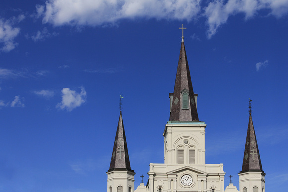 Cathedral, Louis, Louisiana, NOLA, New, Orleans, St, blue, sky, spires, three, triple