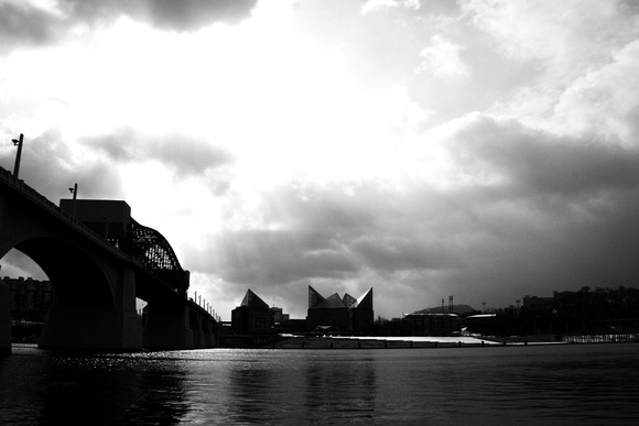 "AT&T Field", B&W, "Blue Cross Blue Shield of Tennessee", Chattanooga, Lookouts, TN, Tennessee, "Tennessee Aquarium", "black and white", "market street bridge", skyline, "tennessee river"