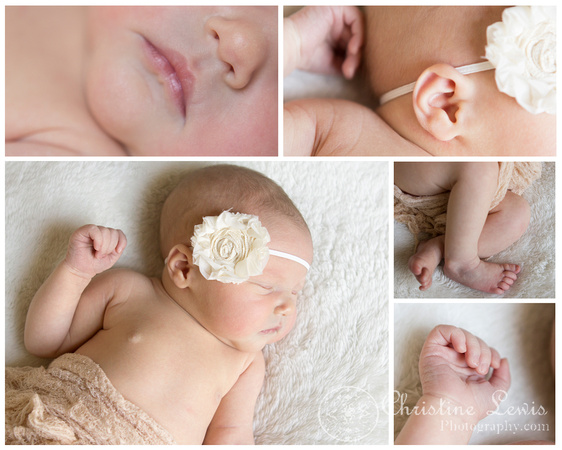 newborn session, chattanooga, tn, professional, christine lewis photography, soddy daisy, tennessee, classic, vintage bow, details, collage, fingers, toes, lips, ear