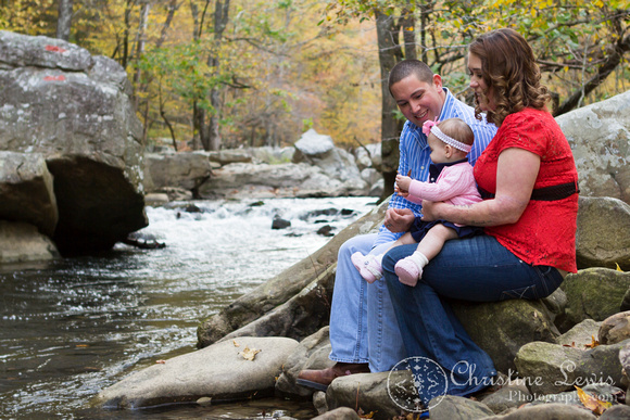 family portrait chattanooga, tennessee, tn, dayton, laurel falls, cumberland trail, christine lewis photography, lifestyle, baby girl, six months old, trail, creek