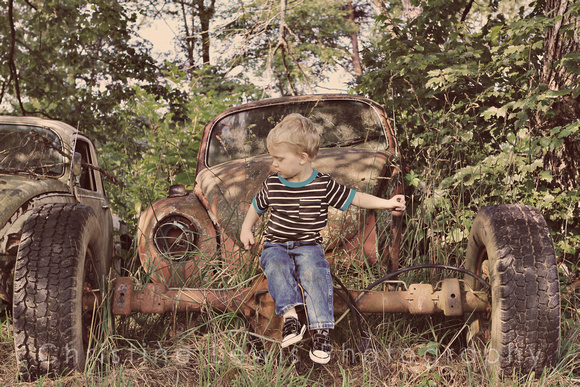 1-5, boy, "christine lewis photography", junkyard, kids, little, old, photographer, pictures, portraits, professional, three, years, Volkswagon, bug, axle, vintage