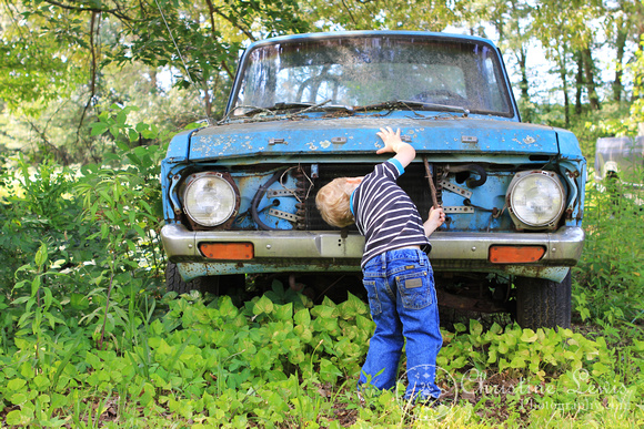children photo shoot, professional, portraits, pictures, chattanooga, tennessee, tn, &quot;christine lewis photography&quot;, junkyard, vintage, antique cars, 3 years old, boy, playing, ford, blue, green