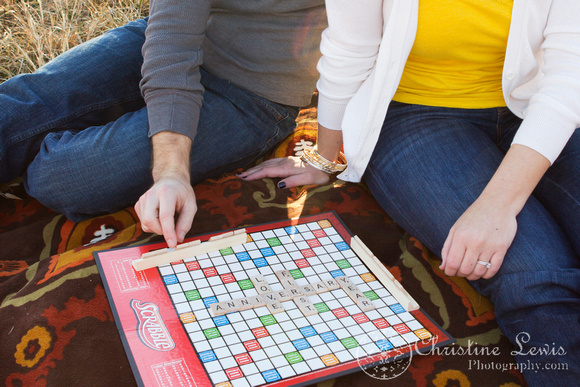 couple, professional photographer chattanooga, tn, &quot;christine lewis photography&quot; anniversary, one year, love, marriage, field, warm, green, tall grass, brown, scrabble, favorite things