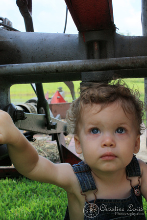 boy, tractor, 18 months old, overalls, farm, portrait