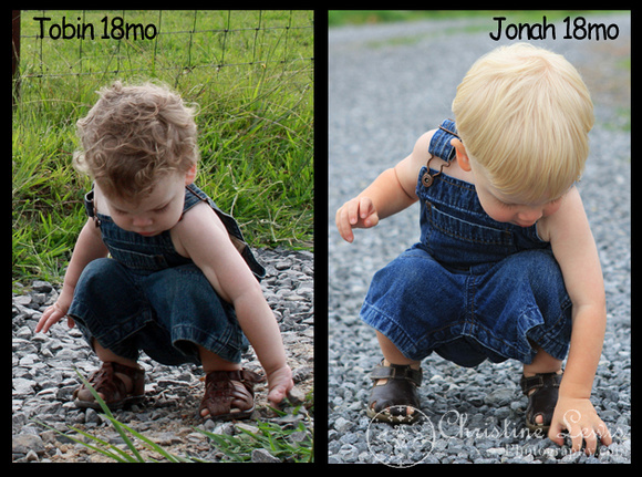 farmer, overalls, boy, little, 18 months old, professional, photo shoot, photographs, pictures, chattanooga, tennessee, tn, graysville, farm, blonde, blue eyes, before and after, brothers