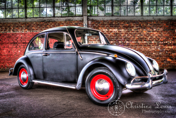Volkswagon beetle, black, red, brick, HDR, &quot;christine lewis photography&quot;