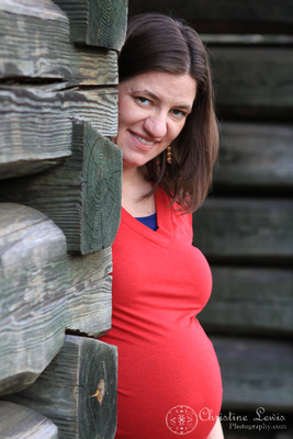 maternity, chattanooga, tennessee, couple, pregnant, expecting, professional photographer, pictures, &quot;christine lewis photography&quot;, parents, outdoor, natural light, belly, lifestyle portraits, natural, log cabin, peeking out, corner