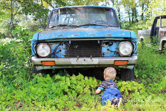 children photo shoot, professional, portraits, pictures, chattanooga, tennessee, tn, &quot;christine lewis photography&quot;, junkyard, vintage, antique cars, 3 years old, boy, playing, ford, blue, green