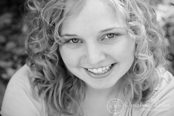senior portraits, home school, photographs, pictures, christine lewis photography, photographer, chattanooga, tennessee, tn, professional, girl, curly hair, head shot, black and white, monochrome, close up
