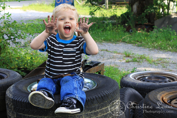 children photo shoot, professional, portraits, pictures, chattanooga, tennessee, tn, &quot;christine lewis photography&quot;, junkyard, vintage, antique cars, 3 years old, boy, playing, dirty hands, tires, laughing