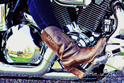 chattanooga, tennessee, senior portraits, home school, christine lewis photography, curly, blonde, girl, female, photographs, from below, dramatic, motorcycle, cowboy boots, cross processed, unique, chrome, shiny