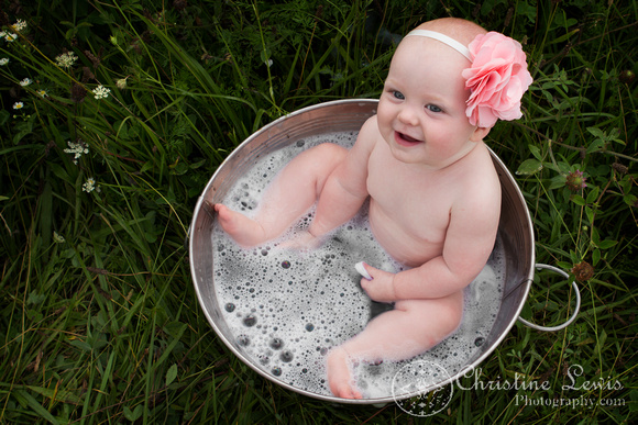 6 month old baby portrait photo shoot professional Chattanooga, TN "Christine Lewis Photography" child wildflower field outdoor natural bubble bath