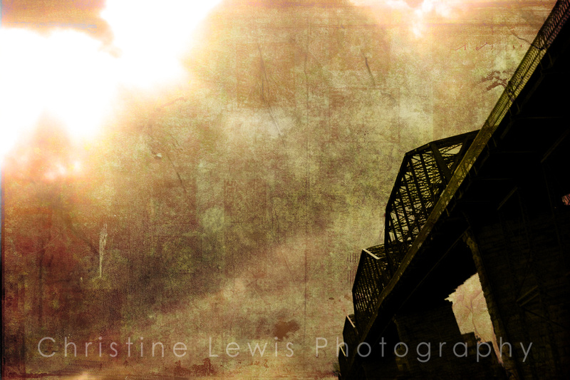 walnut street bridge, silhouette, textured, vintage, old, artistic, chattanooga, tn, tennessee, fine art print, home decor, &quot;christine lewis photography&quot;