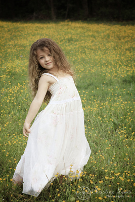 girls, yellow flowers, wildflowers, field, green, vintage, dresses, curly, brown hair, children, artistic, portraits, photographs, pictures, chattanooga, tennessee, tn