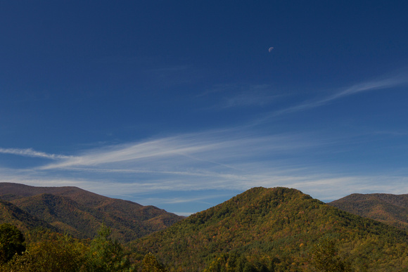 Santeetlah Gap, North Carolina, Cherohala Skyway, blue sky, mountains, fall, fine art print, home decor, elevation 2660, moon