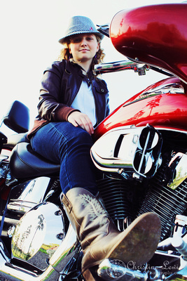 chattanooga, tennessee, senior portraits, home school, christine lewis photography, curly, blonde, girl, female, photographs, from below, dramatic, motorcycle, alabama, crimson tide, red, cross processed, unique, chrome