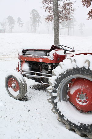 "christine lewis photography", country, countryside, farm, red, snow, tractor, white