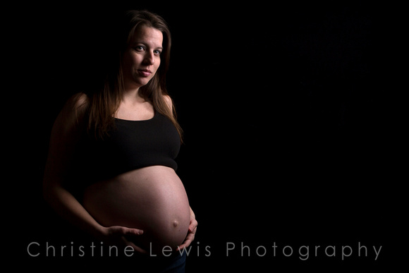 maternity professional photographs Chattanooga, TN "Christine Lewis Photography" self portraits studio black and white dark low key shadows