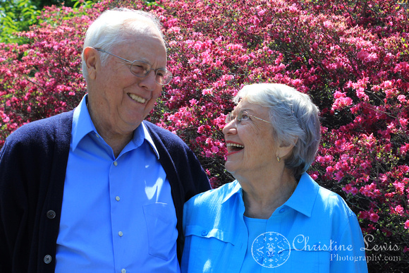 60th anniversary, azalea, pink, laughing, blue, grandparents, couple