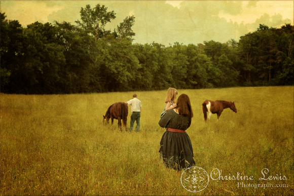 family portrait, photographer, lifestyle, horses, field, farm, south pittsburg, tennessee, tn, vintage, landscape, professional