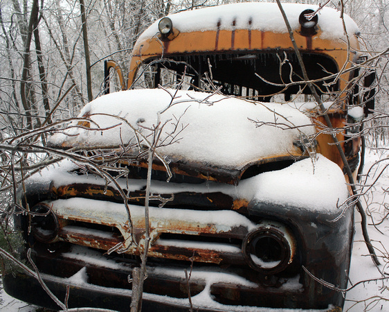 abandoned, "broken down", bus, ice, rustic, "school bus", snow