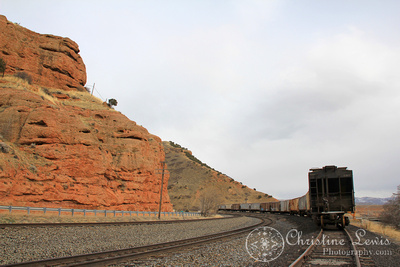 wyoming, travel, landscape, art print, train, rocks, orange, railroad tracks