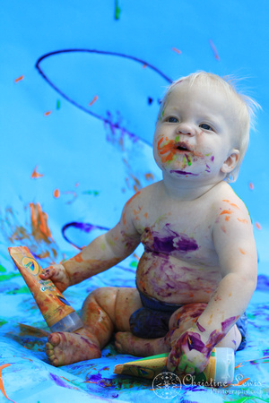 1 year old, children photo shoot, portraits, professional, pictures, &quot;christine lewis photography&quot;, chattanooga, tn, tennessee, blue, finger paint, mess, colorful