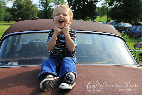 children photo shoot, professional, portraits, pictures, chattanooga, tennessee, tn, &quot;christine lewis photography&quot;, junkyard, vintage, antique cars, 3 years old, boy, playing, laugh, goofy, faces