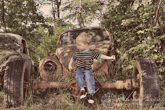 children photo shoot, professional, portraits, pictures, chattanooga, tennessee, tn, &quot;christine lewis photography&quot;, junkyard, vintage, antique cars, 3 years old, boy, playing, volkswagen, bug, beetle