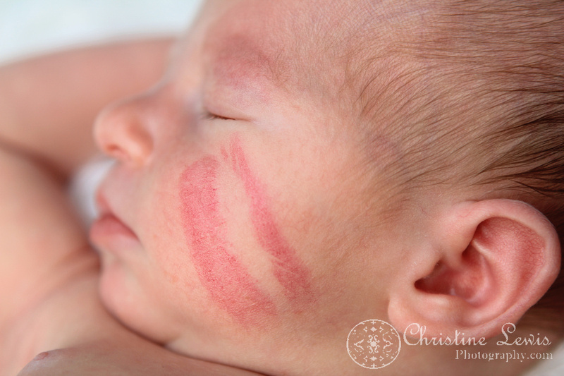newborn photography, professional, infant, chattanooga, tennessee, tn, baby, boy, lipstick, kiss, cheek, red