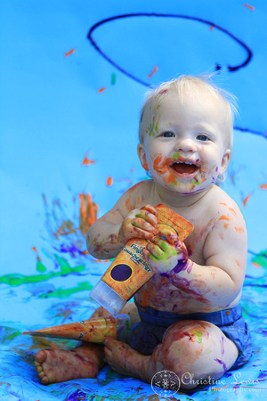 1 year old, children photo shoot, portraits, professional, pictures, &quot;christine lewis photography&quot;, chattanooga, tn, tennessee, blue, finger paint, mess, colorful